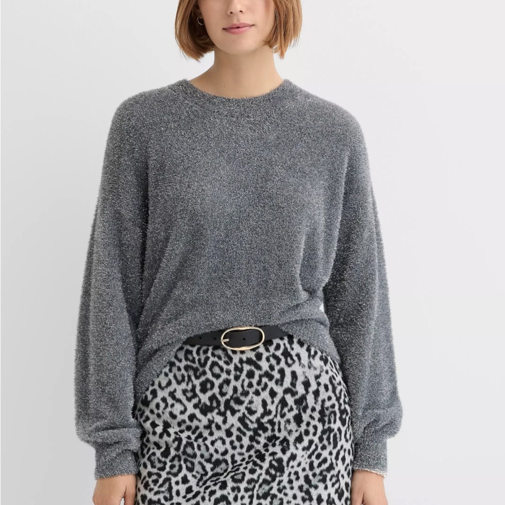 LOFT Tinsel Fuzzy Sweater - Shimmering Gray Knit Top
